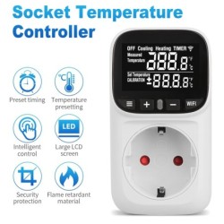 Priza termostat SINOTIMER STC-916L-EU, 16A, 230V, control temperatura incalzire/racire, iluminat, senzor extern, timer, 3680W